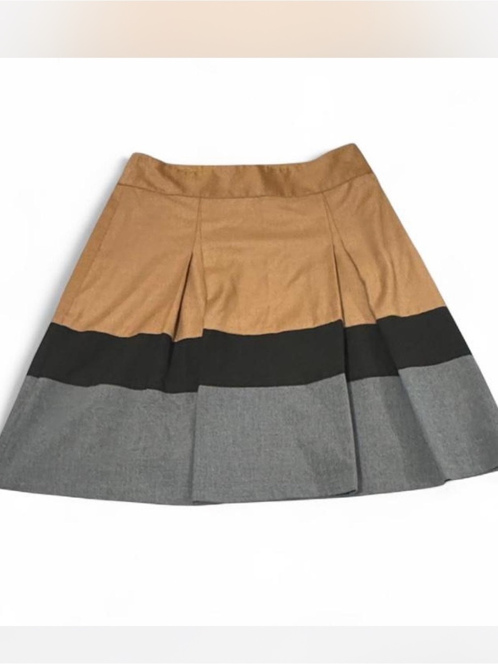 Colorblock A-Line Skirt in Tan, Black & Gray